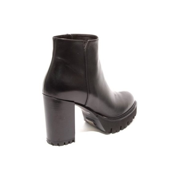 Italian Black Leather Zip-Up Ankle Heel Platform Boots - Picture 4 of 8